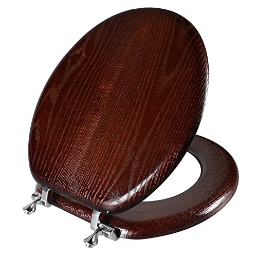 Angel Shield Wooden Toilet Seat - Dark Walnut, Round, Easy Install