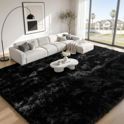 Black 8x10 Shag Area Rug - Ultra Soft Washable Modern Carpet for Living Room & Bedroom