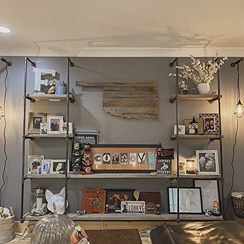 HITOMEN 3-Set Industrial Iron Pipe Shelves 4-Tier Wall-Mounted Rustic Bookcase