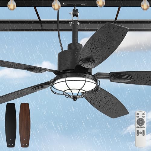 52-Inch Outdoor Ceiling Fan with Lights Waterproof IP65 Black