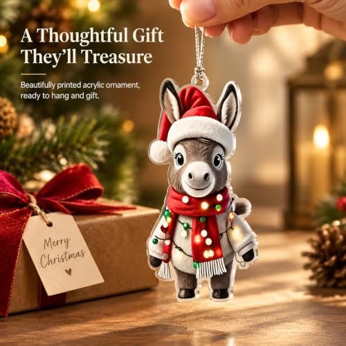 MAILAMCRAFT Donkey Christmas Ornament - Donkey (Variation: Donkey) Santa Hat & Colorful Lights