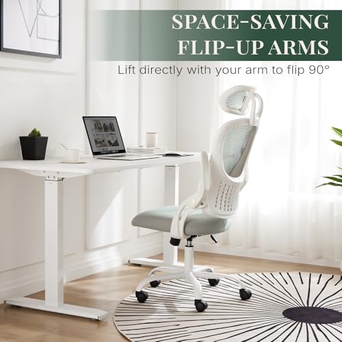 Mesh Office Chair with Lumbar Support & Flip-Up Armrest - Grey