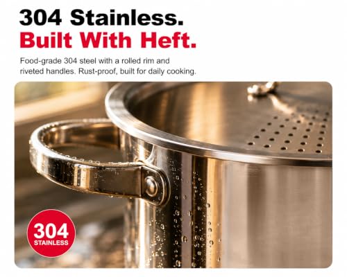 Cooler Concepts Stainless Steel Pasta Pot with Locking Strainer Lid - 5.5 Quart