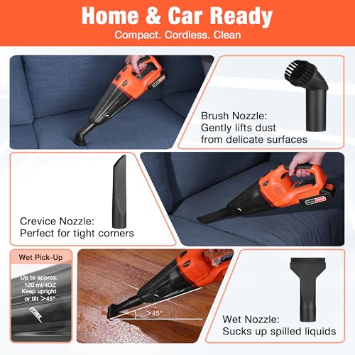 Cordless Handheld Vacuum Cleaner 20V Rechargeable with Attachments