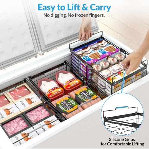 3 Pack Expandable Freezer Organizer Baskets - Stackable Wire Storage Bins