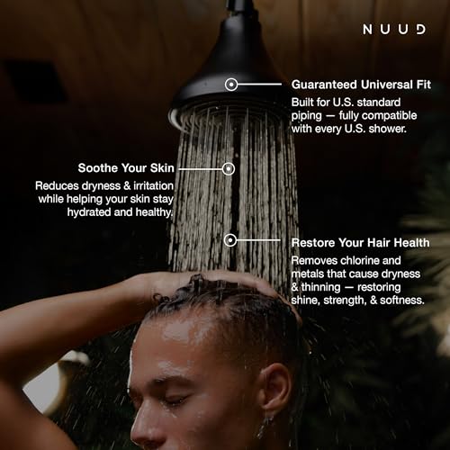 NUUD Brushed Nickel Filtered Shower Head – Chlorine Removal for Hair & Skin Health