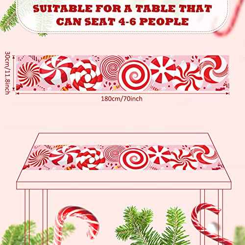 Christmas Candy Cane Table Runner Red White Sugar Table Runner Xmas Winter Snowflake Rectangular Tablecloth Washable Sweets Runner for Home Kitchen Dining Party Holiday Decor Wedding, 11.8 x 70 Inch