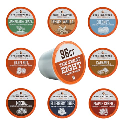 Fresh Roasted Coffee Flavored K-Cup Pod Variety Pack - 96 Count, Medium Roast, Kosher - The Great Eight Variation
