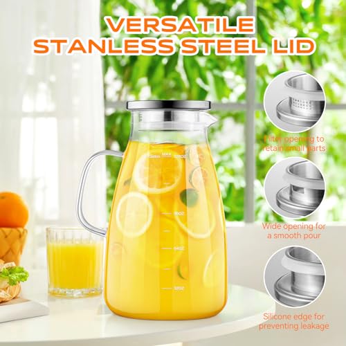 Aofmee 1 Gallon Glass Water Pitcher with Lid & Handle, Borosilicate Hot & Cold Beverage Jug