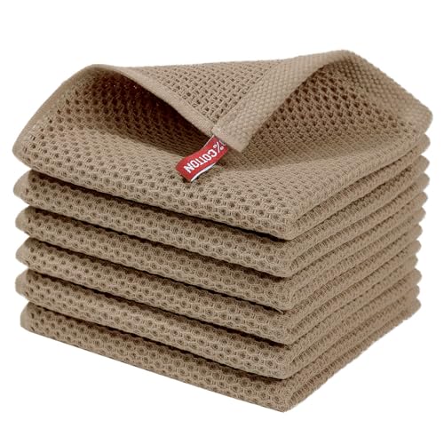 Homaxy 100% Cotton Waffle Weave Kitchen Dish Cloths, Ultra Soft Absorbent Quick Drying Dish Towels, 12 x 12 Inches, 12-Pack, Yellow