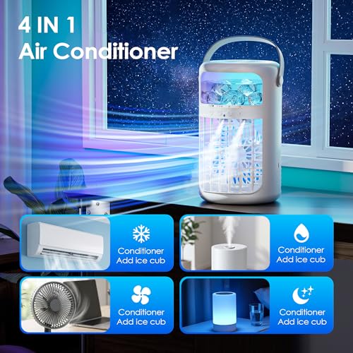 White Portable Evaporative Air Cooler 4-in-1 with Remote & 1500ML Tank