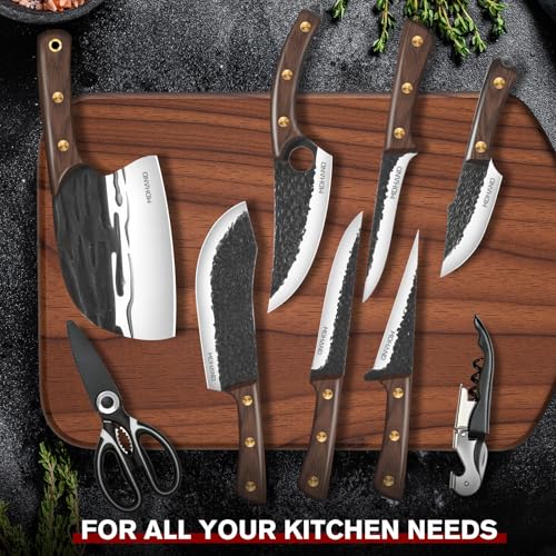 Black Butcher Knife Set with Leather Bag - Viking & Serbian Knives, Hand-Forged High-Carbon Steel, Ergonomic Handles