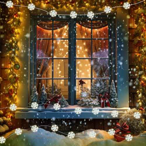 kolpop 2 Pack 50 LED Fairy Lights Battery Operated with Timer, Transparent Snowflakes String Lights Battery Powered with Remote Control Waterproof for Indoor Outdoor Christmas Decorations