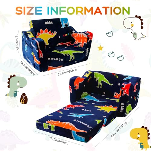 ONEKUKA Blue Glow-in-the-Dark Dinosaur Toddler Couch 2-in-1 Kids Play & Reading Seat