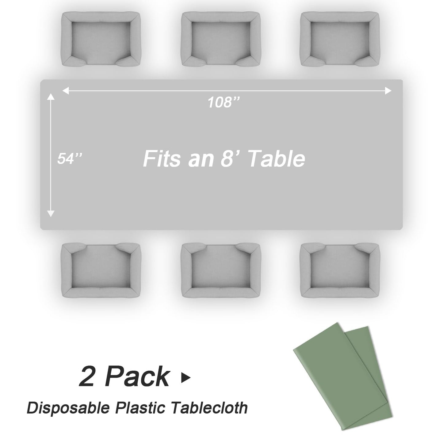 QIKSION Sage Green Plastic Table Cloth Disposable 2 Pack, 54 x 108 Inch Tablecloths for Baby Shower Birthday Bridal Wedding Party Decorations, Rectangle Table Cover