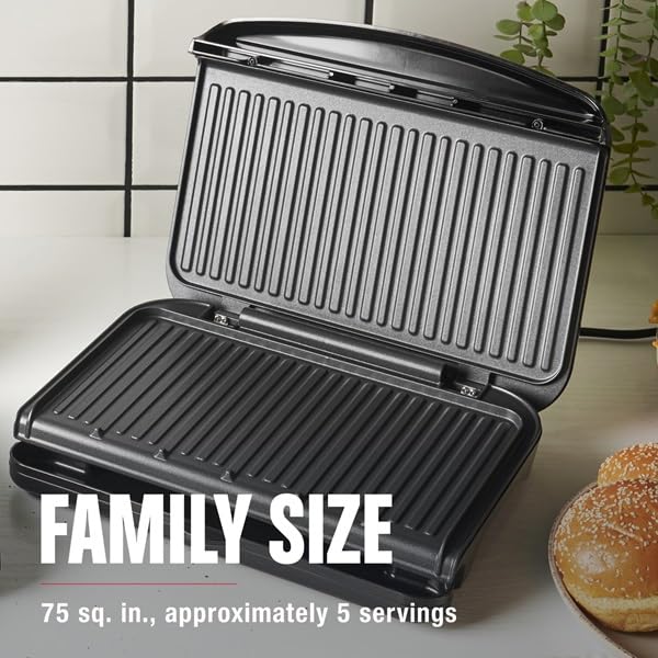 George Foreman 5-Serving Family Indoor Grill & Panini Press, Ceramic Nonstick