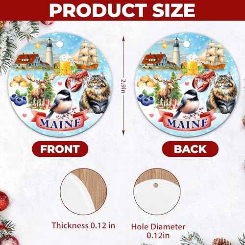 Maine State Christmas Ornament 2025 ? Portland Head Lighthouse, Moose, Lobster, Blueberries, Chickadee & Sailing Ship ? New England Souvenir Gift & Coastal Holiday