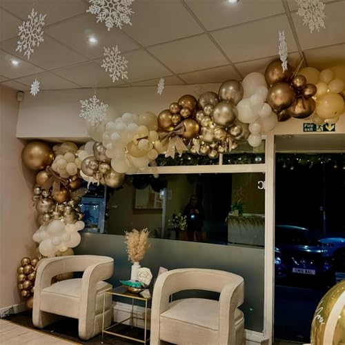 Christmas Balloon Arch Garland Kit, Pearl White Sand Metallic Gold