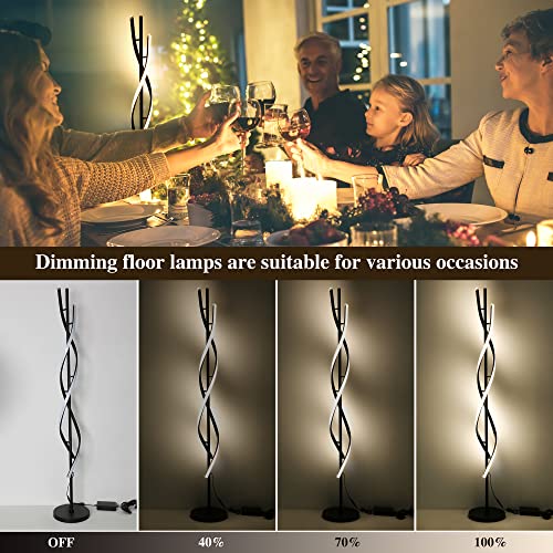 Modern Spiral Floor Lamp with Remote Control, Dimmable Living Room Lighting