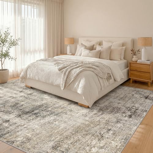 Hazo Haus 8x10 Farmhouse Washable Area Rug - Taupe, Gray & Green Variations