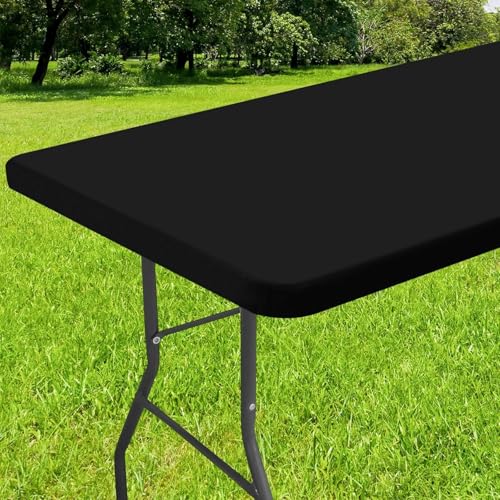 Smiry Rectangle Tablecloth, Elastic Fitted Flannel Backed Vinyl Tablecloths for 4ft Folding Tables, Waterproof Wipeable Table Covers for Indoor, Outdoor, Picnic and Camping (White, 24"x48")
