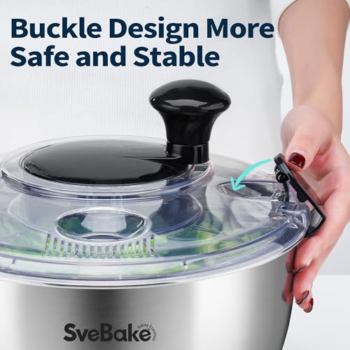 SveBake Stainless Steel Salad Spinner with Transparent Lid – Quick Dry Vegetables & Greens