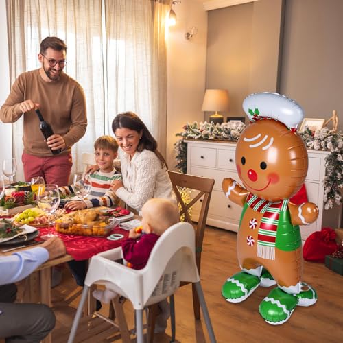 Gingerbread Man 2 Pcs 61-Inch Foil Balloons with Base - Cinnvoice Holiday Party Decorations (Gingerbread Man)