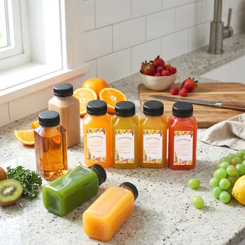 Moretoes 8oz Juice Bottles with Caps - 144 Pack, Reusable Food Grade PET