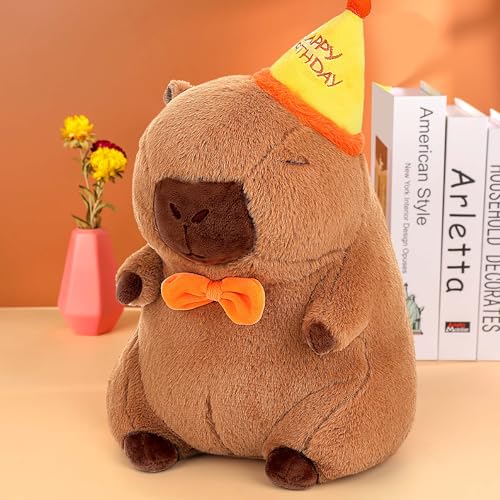 Cute Capybara Plush - Kawaii Happy Birthday Capybara Stuffed Animal, Soft Capybara Plushies Toys Hugging Pillow, Birthday Gift Party Decoration for Kids Boys Girls 12 inch