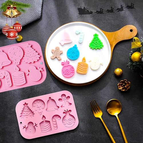 JHYlilia 3Pcs Xmas Pink Silicone Cookie Molds – 26 Cavities Holiday Candy & Chocolate Molds