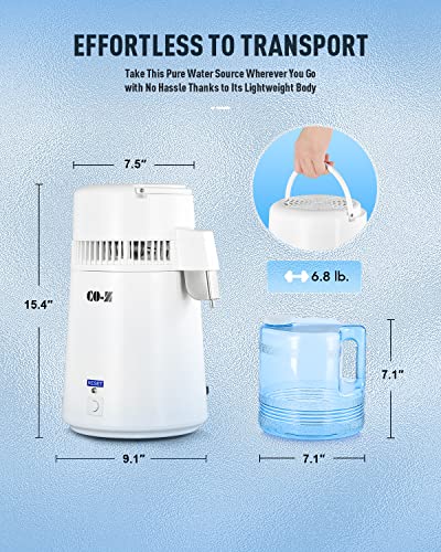 Water Distiller 1.1 Gallon Countertop Purified Water Maker - White 4L