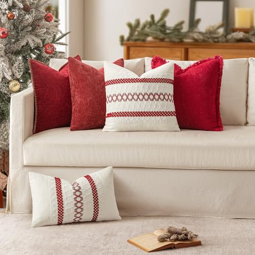 MIULEE 18x18 Red Boho Macrame Throw Pillow Covers Set of 2