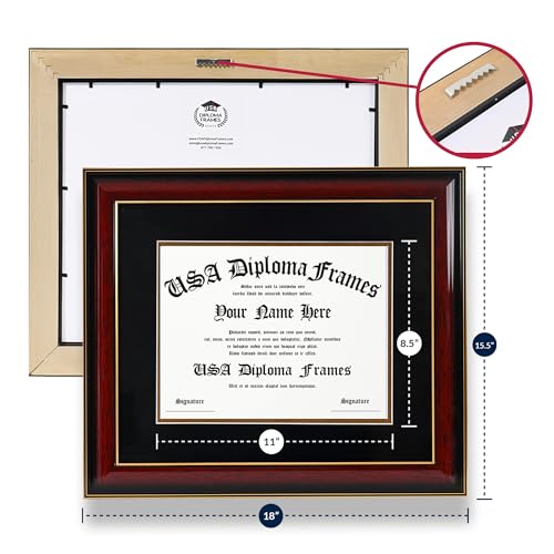 8.5x11 Diploma Frame with Mat - Solid Wood Certificate Holder for University & College Degrees