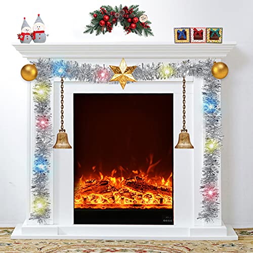 CCINEE DK217S1P1 Christmas Prelit Tinsel Garland 33ft Silver with 100 LED Lights