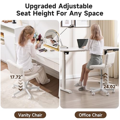 White Office & Vanity Chair with Wheels - Adjustable, Plush Seat for Small Spaces