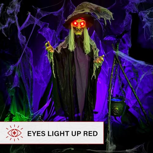 75-Inch Life-Size Poseable Talking Witch Halloween Animatronic - Indoor & Outdoor Decorations