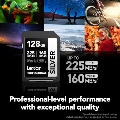 Lexar 128GB Silver UHS-I SD Card 225MB/s Read V30 4K U3 Memory Card