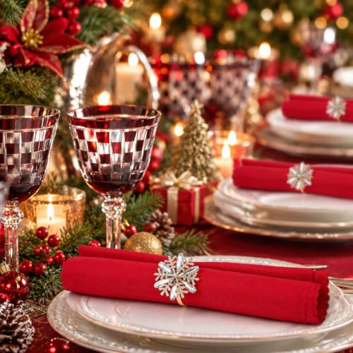 Remerry 36 Pcs Christmas Snowflake Napkin Rings Gold Rhinestone Holders - 4.3 cm