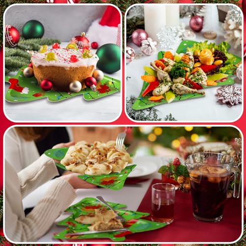 Suttmin 100 Pcs Christmas Tree Paper Plates 11x7.9in with Bells – Disposable Holiday Dinnerware (Bell Variant)