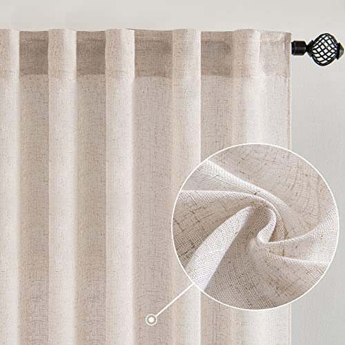 MIULEE Natural Linen White Curtains 52x90 Inches - Pack of 2 for Bedroom & Living Room