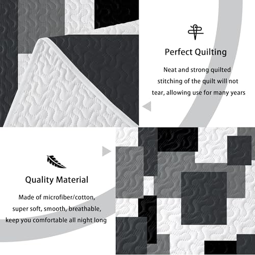 Tyrot Black Grey Patchwork Quilt Set Full/Queen Size Bedding with Pillow Shams