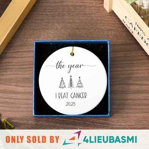The Year I Beat Cancer Ornament 2025, Double-Sided Print Christmas Ceramic Ornament For Cancer Survivor - Breast Cancer Survivor Gifts, Cancer Free Gifts, Cancer Survivor Gifts For Woman, Man, Him, Her
