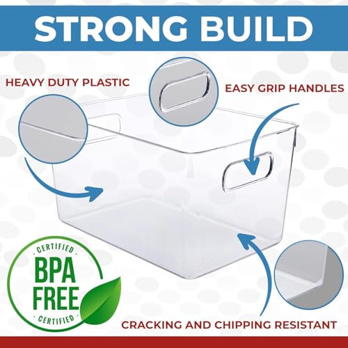 8 Pack Stackable Clear Plastic Storage Bins with Lids - Pantry & Fridge Organizer, 11 x 7.5 x 6 inches