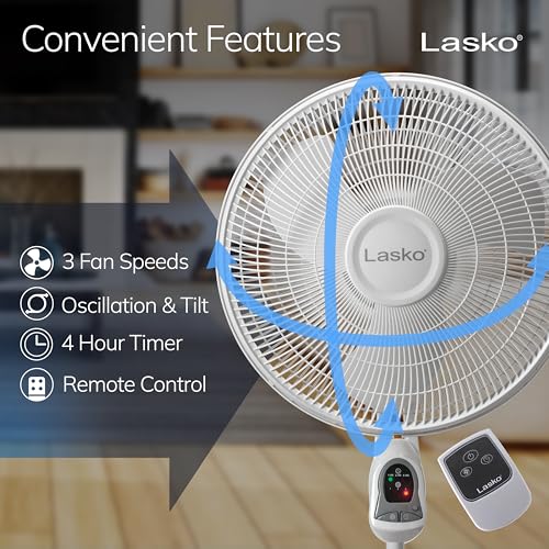 Lasko 16-Inch White Oscillating Pedestal Fan - Adjustable Height & Remote