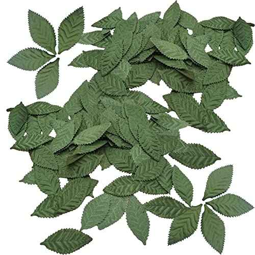 Woohome 150 PCS Artificial Silk Green Leaves Fabric Fake Leaves Green Artificial Leaves Silk Rose Leaves for Crafts Scrapbooking Floral Arrangements Home Kitchen Wedding Party Decorations