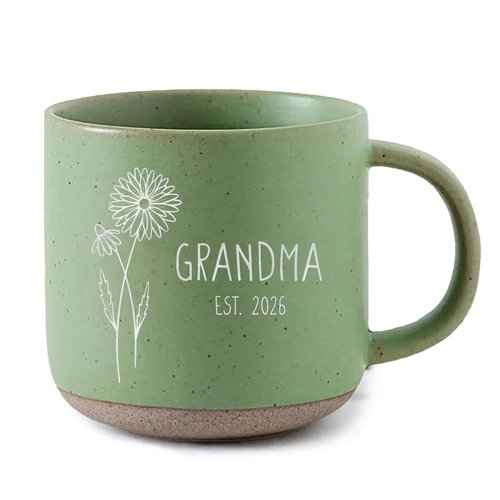 Custom Engraved Birth Month Flower Pottery Mug With Text - Personalized Cup With Name, Cute Mug Gifts for Women Mom Grandma