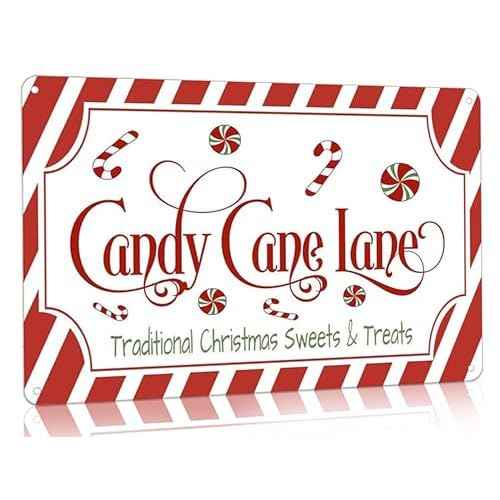 Artlunar Vintage Christmas Decor Gifts Rustic Candy Cane Lane Traditional Christmas Sweets&Treats Tin Sign for Home Farmhouse Kicthen Cafe Bar Wall Decor 8 x 12 Inch (3247)