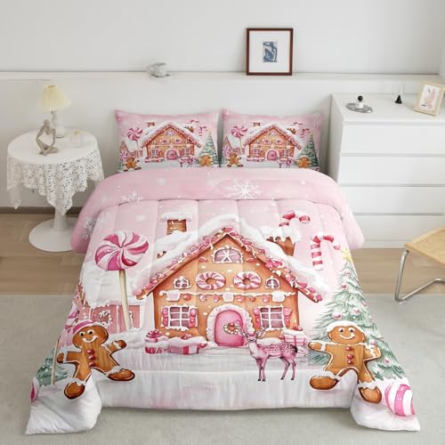 Manfei Multi 05 Full Gingerbread Comforter Set - 79x90 with 2 Pillowcases, Kids Xmas Bedding