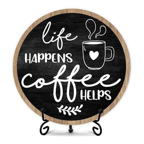 Coffee Bar Sign, Round Wooden Plaque, 6 Inches, Modern Style, Tabletop Mount, Coffee Decor