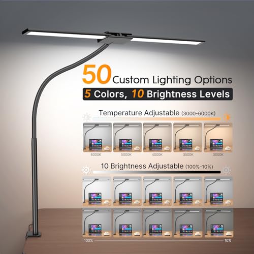 Syrinx LED Desk Lamp Black - 18W Dual Head Architect Light with Touchless Control